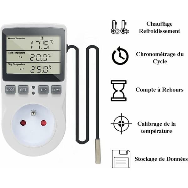220V Digital Temperaturkontrol Termostat med Sonde, LCD-Display til Køleskab, Inkubator, Drivhus & Ventilator