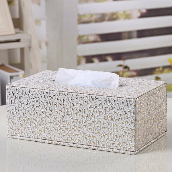 PU-læder ansigtsvævsdispenser 25 x 14 x 9,5 cm (guld)