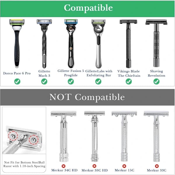 Deluxe barberkostholder for menn - reisesikkert barberhøvelstativ i rustfritt stål - 12 cm (4,8 tommer)