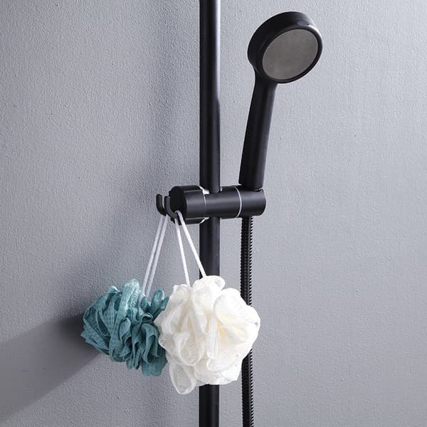 Adjustable Shower Head Holder for Slide Bar, 18-28mm, Black, 360° Rotatable with 2 Hooks