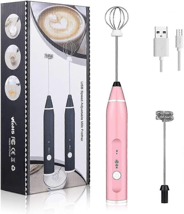 Electric Milk Frother Handheld Foamer USB Egg Beater Pink