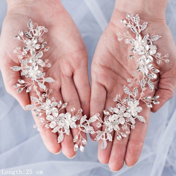 Silver#C Bröllop Kristall Hår Rankor Blomma Blad Håraccessoarer Bröllop