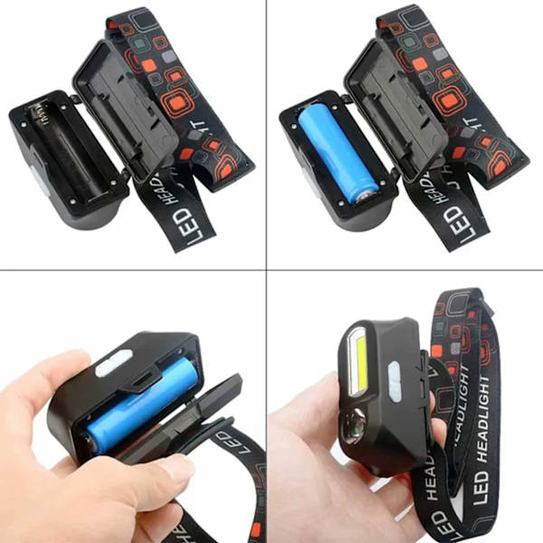 Dobbel LED-hodelykt COB XPE Løping Camping svart black