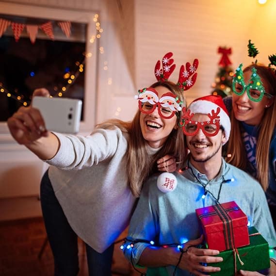 12 stk. glitterbrillestel til julefrokost, glitterbriller til julefrokost, gaver til julepynt