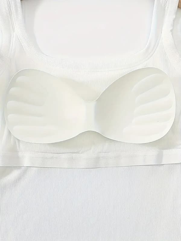 Enkel Solid Square Neck Tank Top, Monikäyttöinen Ribbineulosliivi Irrotettavalla Rintapehmusteella