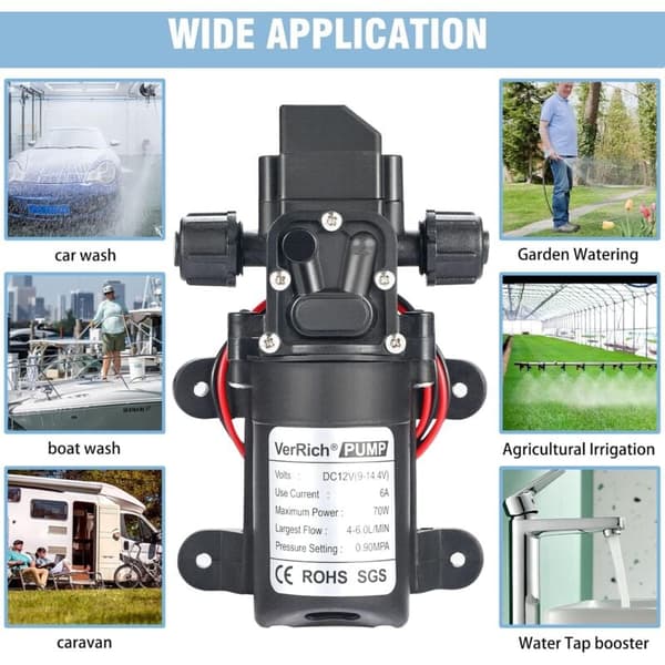 12V DC 60W Högtrycksvattenpump för Husbil, 6L/min, Kompatibel med 130PI, Membran Självsugande Pump