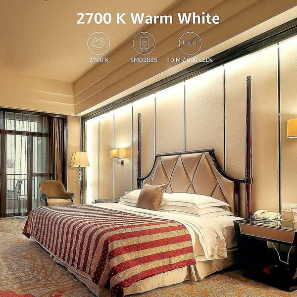 12v, 10m dimbar LED-list, varmvit 3000k 600 lysdioder, med dimmer