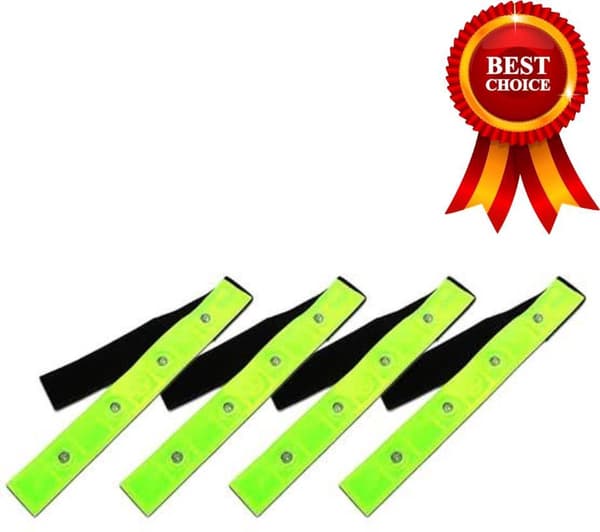 4-pack vattentäta lysande LED-säkerhetsband – gul/röd, för arm/ben, blinkande