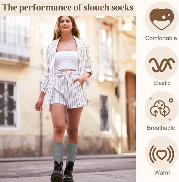 Women's Slouchy Socks, Knitted Long Scrunch Boot Socks, One Size, Beige, Black, Grey, Light Khaki, Coffee