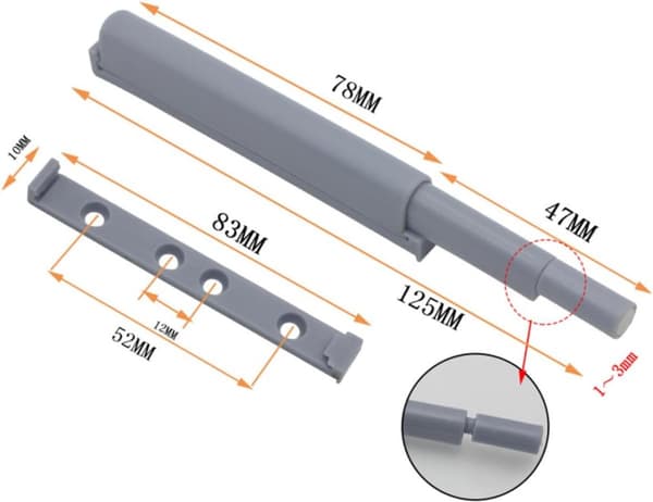 Door catch, magnetic automatic push door opener, for kitchen cabinets, grey, 120 mm, 15 pieces