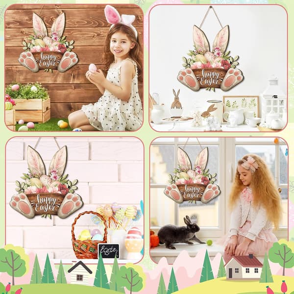Easter Bunny Welcome Door Hanging Decoration 30x30cm Spring Holiday Home Decor-FX-