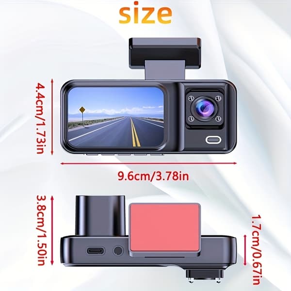 3-Channel Car Dash Cam for Cars, Night Vision, Loop Recording