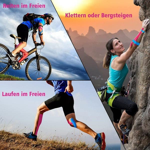 Kinesiotejp - 3 rullar, mix om 5m x 5cm vardera, vattentät sporttejp