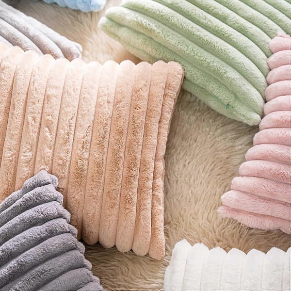 2-pack, Double-Sided Decorative Faux Fur Plush Pillowcases, Striped Soft Cushion Covers Pink 50x50 cm db