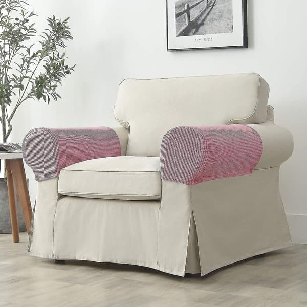 Set med 2 Jacquard Stretch Soffa Fåtölj Armstödsskydd Halkfri Möbelbeskyddare (Grårosa)