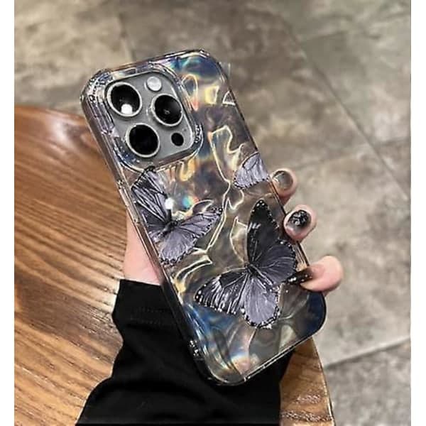 Kompatibelt deksel for iPhone 12 / iPhone 12 Pro, Søt sommerfuglglitter, Vannbølgeeffekt, Kvinner, Jenter, Telefondeksel, Silikon, Støtsikkert