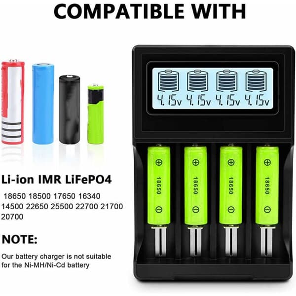 USB Universal Smart 18650 Battery Charger with Automatic LCD Display for Li-ion Ni-Mh/Ni-Cd LiFePO4 AA AAA AAAA C Battery RCR123