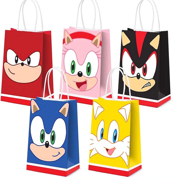 Fødselsdagsposer med Sonic-tema i kraftpapir