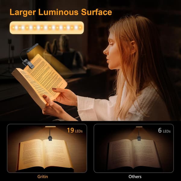 [LD]Gritin 19 LED Book Light, Rechargeable Reading Lamp with Clip, Eye Protection, Stepless Dimming, 360° Flexible Neck