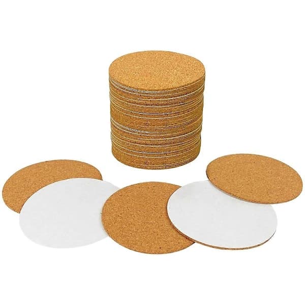40-pakning selvklebende kork, rund 9 cm baksideark, korkunderlegg