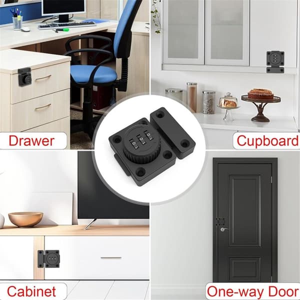 Cabinet Door Lock, Keyless Combination Lock, 3-Digit Code Mechanical Lock for Kitchen Cabinets, Black