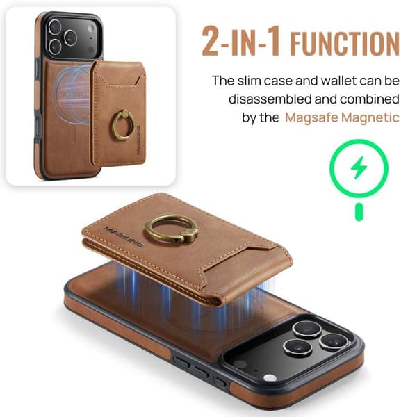 Compatible with iPhone 17 Pro Case with MAGKING K1 MagSafe Detachable Wallet and RFID Brown Brun