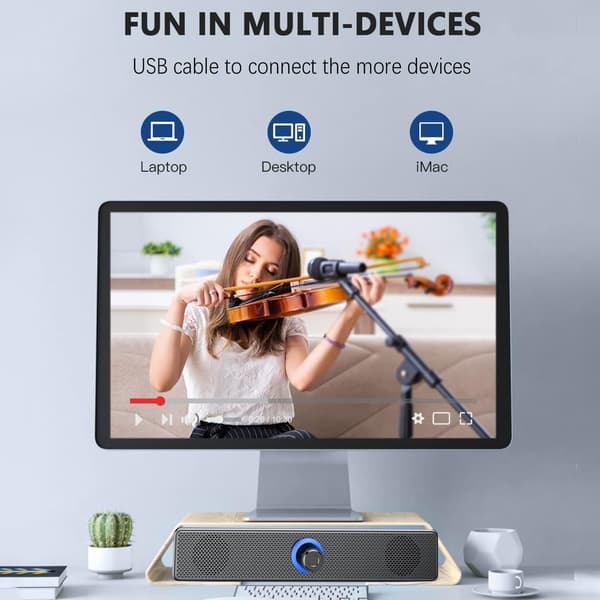 Computer Speakers, 40W Computer Soundbar for PC, Desktop, Laptop, USB Tablet, Mini Portable Soundbar with 3D Surround Stereo, Wide Compatibility