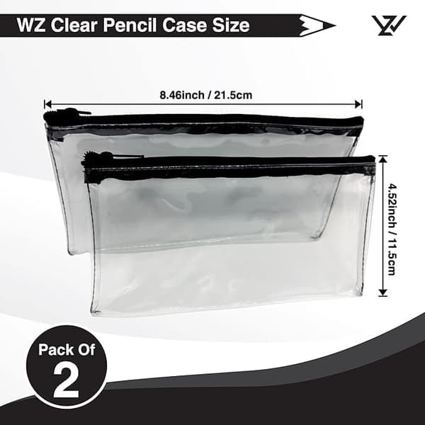Pencil Case - Transparent PVC Zipper Pencil Case - Clear Pencil Case for Exam Pen Pencil Case (2-Pack)