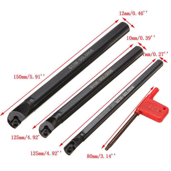 3pcs Metal Lathe Tool Set S07K/ S10K/ S12M-SCLCR06 Boring Bars 10pcs CCMT0602 Carbide Inserts 3pcs Plum Wrenches
