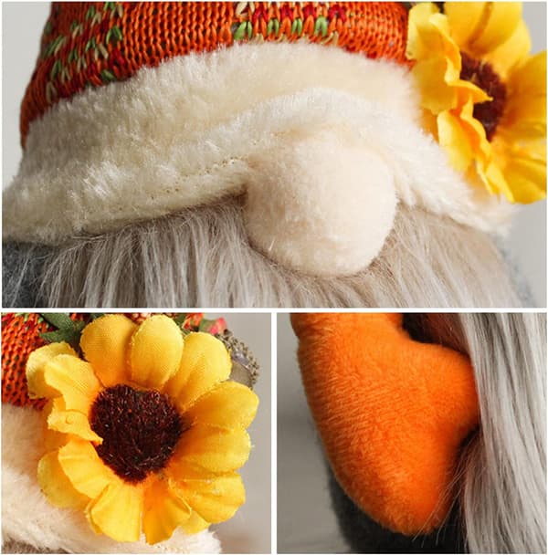 Prydnadsföremål Høstskörd Græskar Tomte, Orange Høstsolrosor, Grønne Blade Svensk Tomte Plysdukke