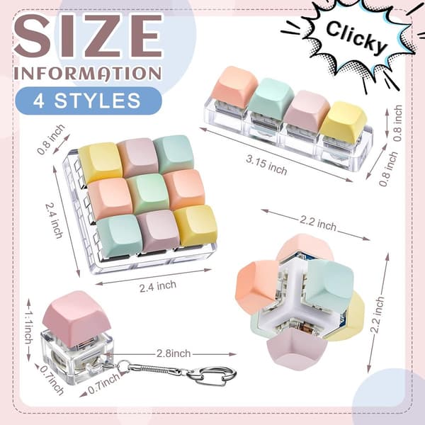 MDUG Fidget Tangentbordsnyckelring Stresslindrande Leksak i 4 Macaronfärger med 1, 4, 6, 9 Tangenter, Sensorisk Gåva