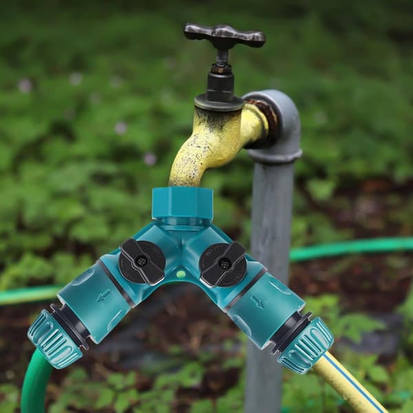 Y-shaped distributor with shut-off valve and 6 couplings - Faucet distributor for garden and home