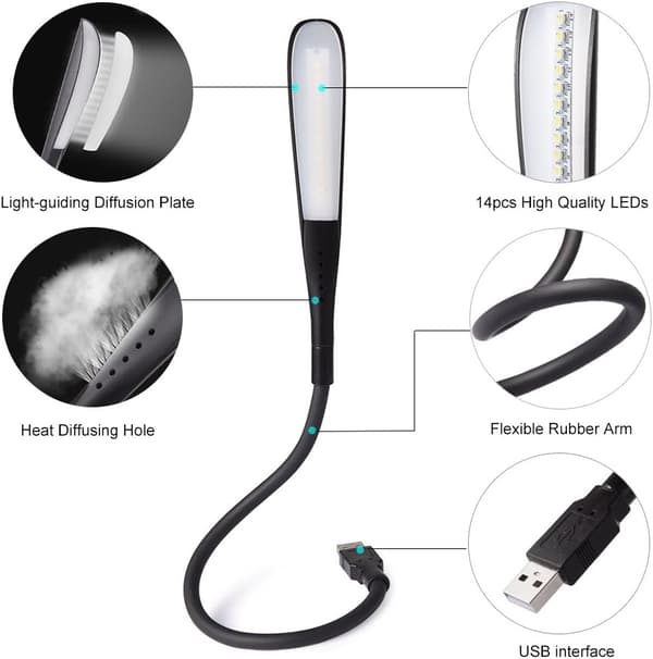 Dæmpbar USB-lampe Læselampe med 3 lysstyrkeniveauer og trykknap til bærbar computer
