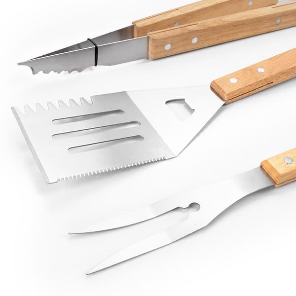 Grillværktøj i træ til grillning, grillværktøj i rustfrit stål til madlavning