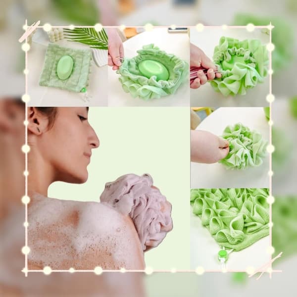 3-dele - Loofah - 2-i-1 - Badebold - Netbadebold - Sæbeindpakning - Eksfoliering - Velegnet - Blødgørende - Hvid - Grøn - Lilla