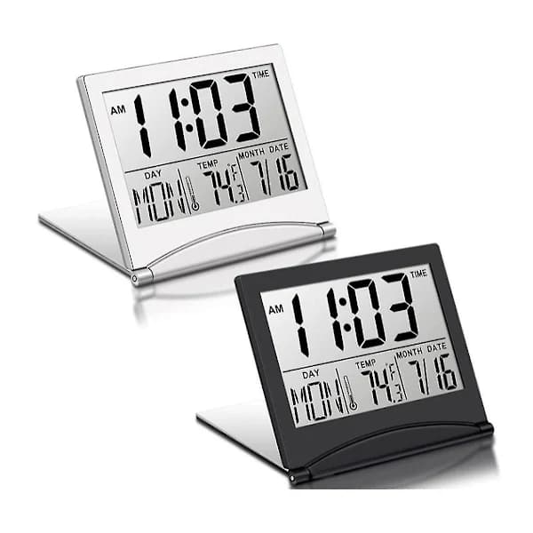2 stk. digitale rejsevækkeure, foldbart LCD-ur med kalendertemperatur, snooze-tilstand, bærbart, kuolu