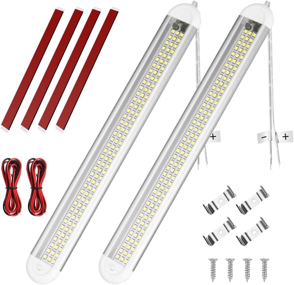 2 ST 12V Interiørlysrampe 120 LED med Tænd/Sluk-knap, Hvid Strip Lysrampe til Bil/Lastbil/Autocamper
