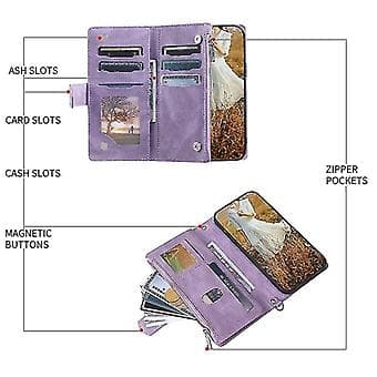Wallet Case Compatible With Iphone 14 Pro Max/14 Pro, Grid Pattern PU Leather + Soft TPU Frame Protection With Lanyard