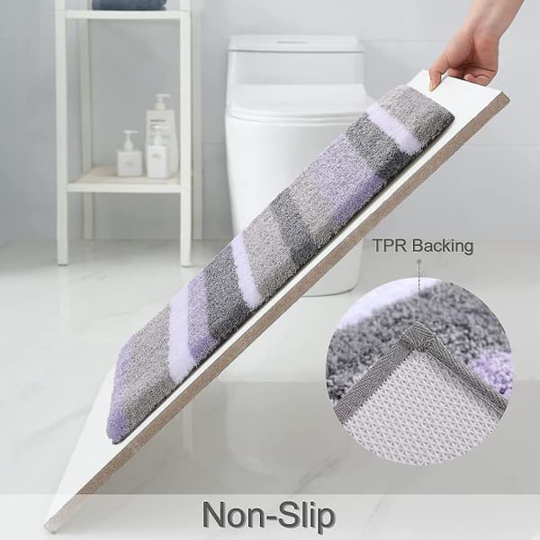 Stripete baderomsmatte i mikrofiber (lilla-grå, 40x62 cm) ekstra[LD]