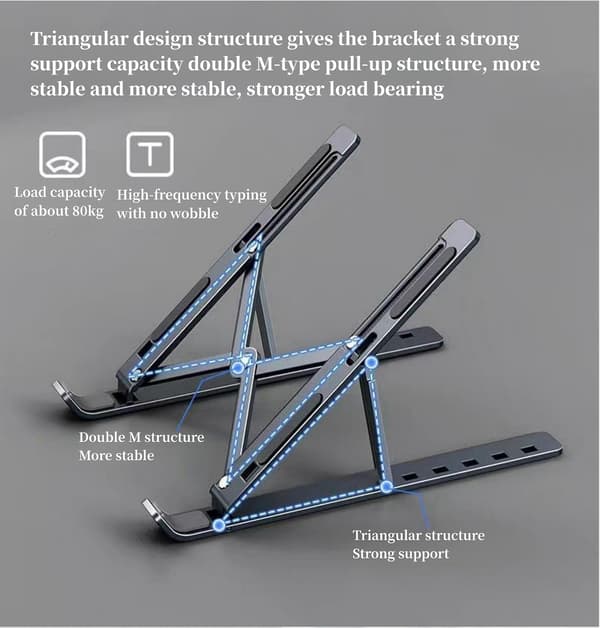 Justerbart laptopstativ - Ergonomisk design, 6 justeringsnivåer, Premium ABS-silikonkonstruksjon, Bærbar og sammenleggbar