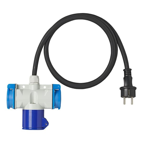 Adapterkabel 150cm 3x2,5mm² fra Schuko-plugg til 1xCEE + 2xSchuko-uttak