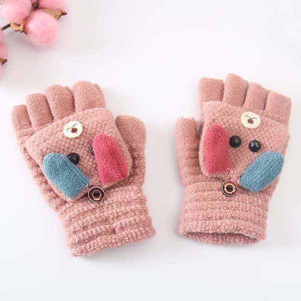 2 par fingerløse vanter med klap til børn, unisex, søde tegneseriekatte, halvfingerhandsker
