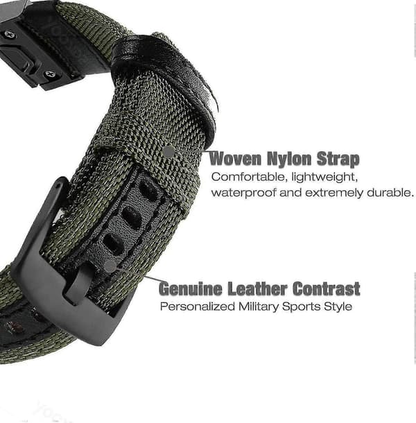 22 mm nylonrem er kompatibel med Garmin Fenix 5/fenix 6 (grønn)