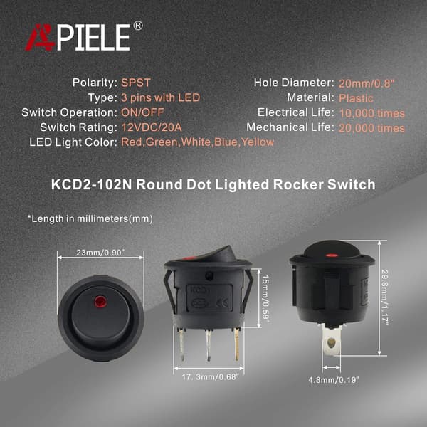 8 pcs Rocker Switch, 2-Position On-Off with 3-Pin DPST LED Switch