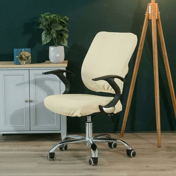 2 stk elastiske spandex stolovertrekk vaskbare overtrekk til kontorstoler spisestue bar bryllupsfest dekorasjon (beige)