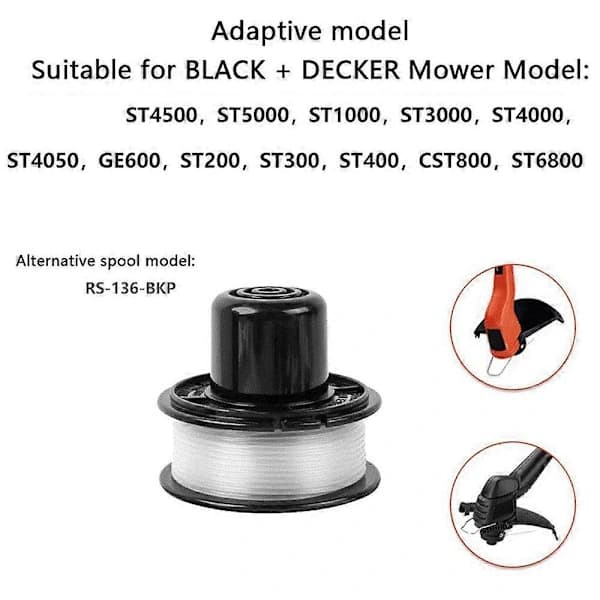 8 Stk. Spoler RS-136-BKP Erstatnings Trådspoler til Black & Decker Græstrimmere