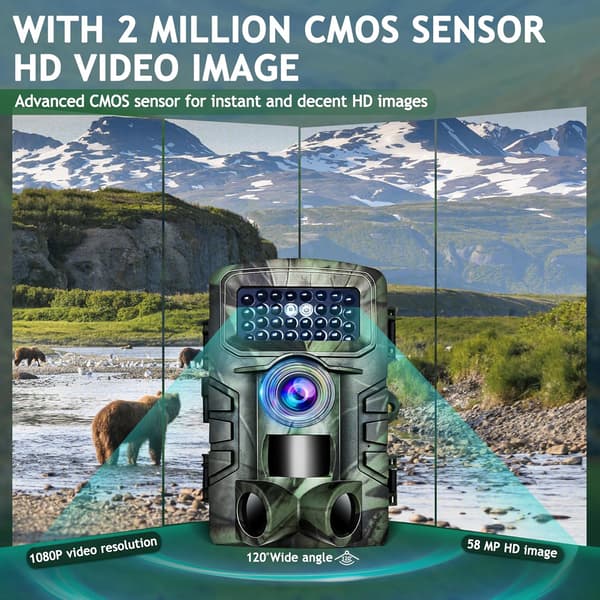 Trail Camera, 58MP Full HD Trail Camera, IP66 Waterproof Animal Camera, Trail Camera with 2.0 inch Video Screen