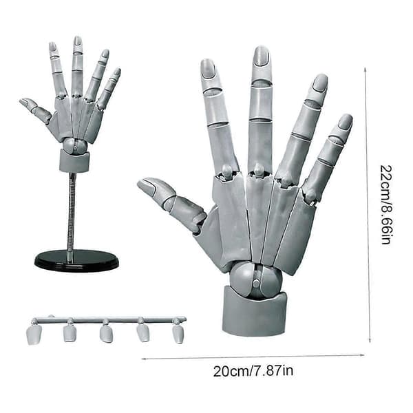 Håndmodel 1:1 Articuleret Mannequinhånd Bevægelig Led+Base DIY PVC ABS Håndmodel til Tegning, Maling, Skitsering B