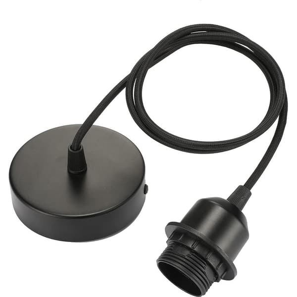 E27 Pendant Lamp with Screw Ring, 100 cm Adjustable Fabric Cable, Compatible with Lampshades, Ideal Socket for Kitchen Pendant Lighting, Black