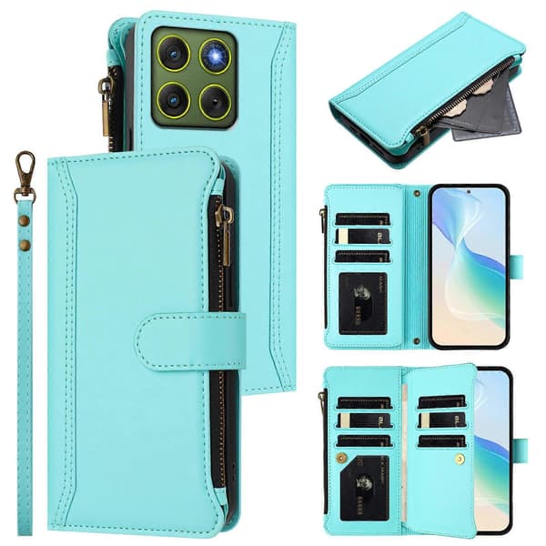 Compatible with Motorola Edge 70 5G Leather Case 9 Card Slots Zipper Wallet Case with Wrist Strap-FX-